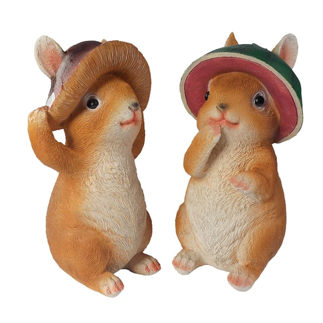 2 Pieces Resin Garden Rabbit Statue l Ornament Patio Balcony Deck Decor Sunnimix none