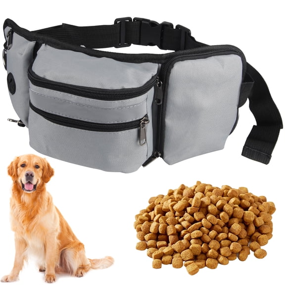 Zacenei Dog Treat Pouch Training Bag Easily Carries Pet Toys Kibble,Treats Pocket Built-in Poop Bag Dispenser w/ Water Cup Pocket Pet Bags Pouch Pets Training Treat Pouches for Dog Walks,Grey
