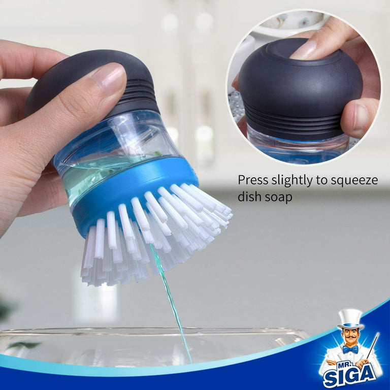 MR.SIGA Soap Dispensing Palm Brush Kitchen Brush for Dish Pot Pan Sink Cleaning Pack of 2 Navy/Blue