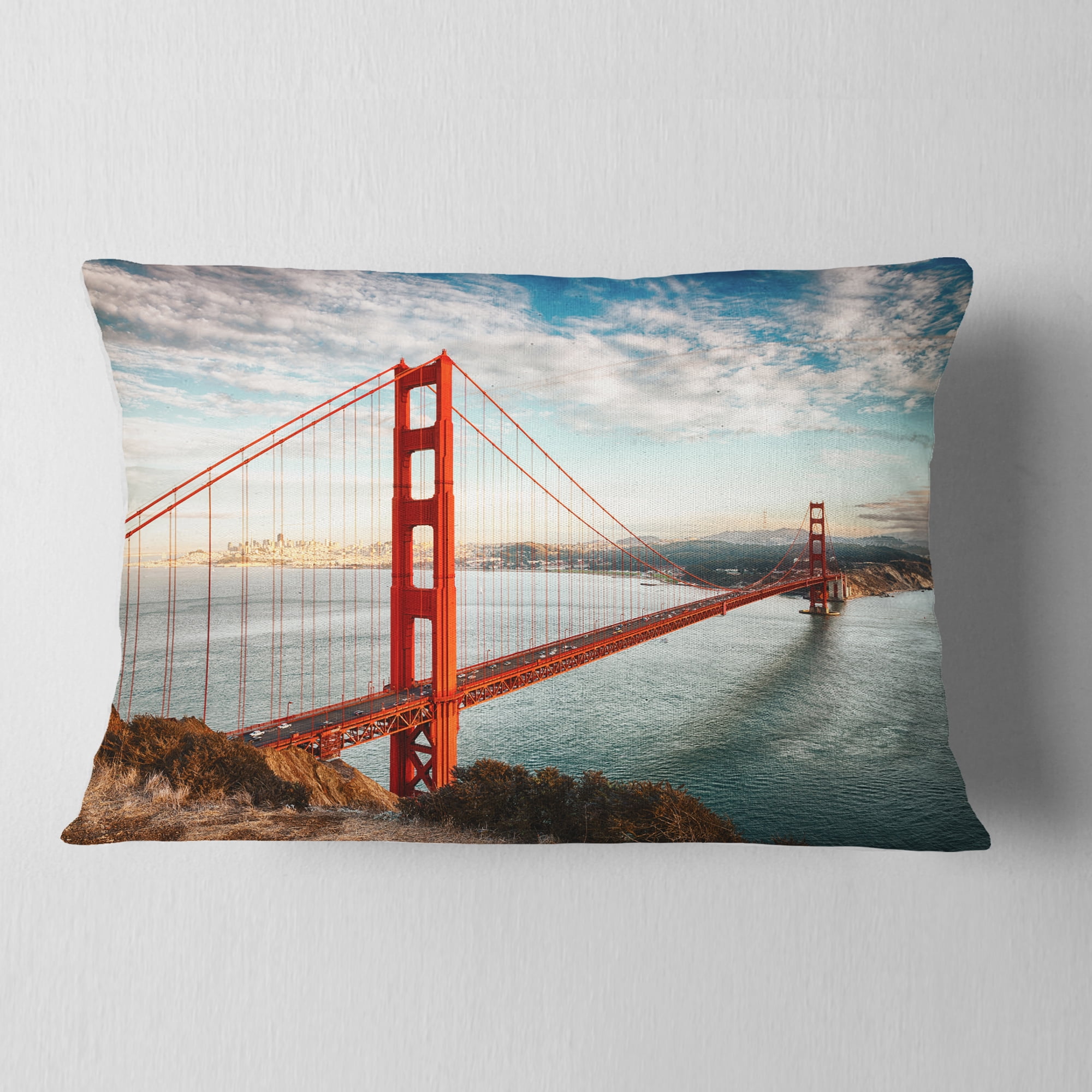 Designart 12" x 20" Blue Polyester Throw Pillow