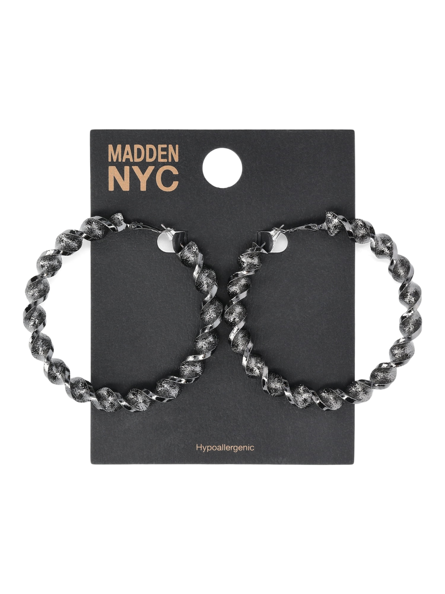 Madden NYC Women's Fashion Black Twist Large Hoop Earrings