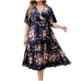 thumbnail image 2 of Aloohaidyvio 2024 Summer Plus Size Dresses,Women V Neck Casual Loose Bohemian Floral Dresses Short Sleeve Summer Beach Tummy Midi Dresses 4XL, 2 of 6