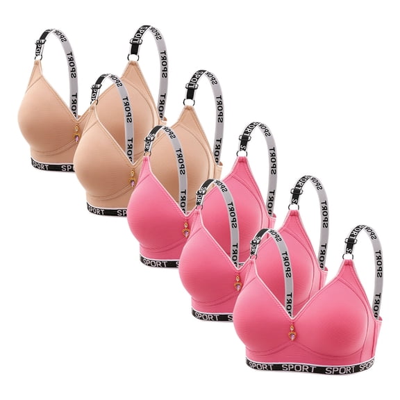 LYEAA 5PC Full Coverage Bras for Women Plus Size Wireless Push Up Bras Lightweight Seamless Comfortable Sport Bras