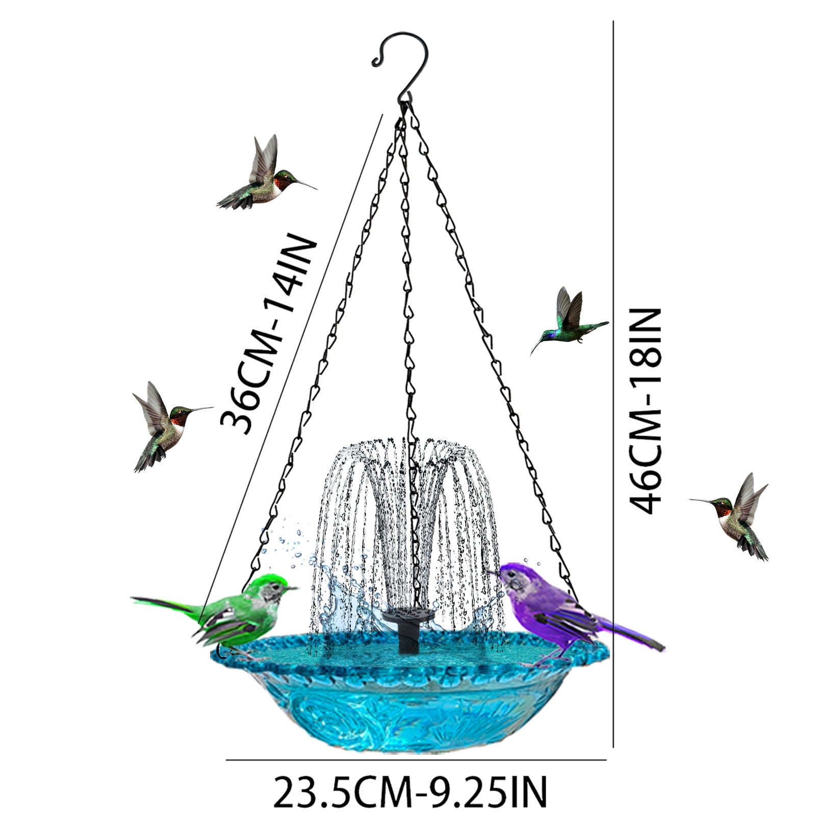 Solar Powered Hummingbird Feeder Fountain, 2025 New 2-in-1 Hummingbird Bath Fountain and Feeder, Outdoor Glass Birdbath Bowl for Garden Backyard Hanging,Pink