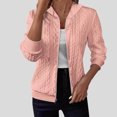 thumbnail image 2 of felwors Zip Up Cardigan Sweater for Women Cable Knit Hoodie Long Sleeve Jacket Oversized Outwear Drawstring Sweatshirts Pink, XXL, 2 of 6