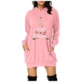 thumbnail image 2 of Merry Christmas Long Hoodies for Women 2025 Long Sleeve Xmas Tree Graphic Hooded Sweatshirt with Pockets Hoodie Dress, 2 of 6