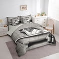 thumbnail image 3 of jejeloiu Funny Cat Kitten 7pcs Bedding Comforter Set,White Gray Queen Bedding Sets For Pet Lovers Reversible, 3 of 8
