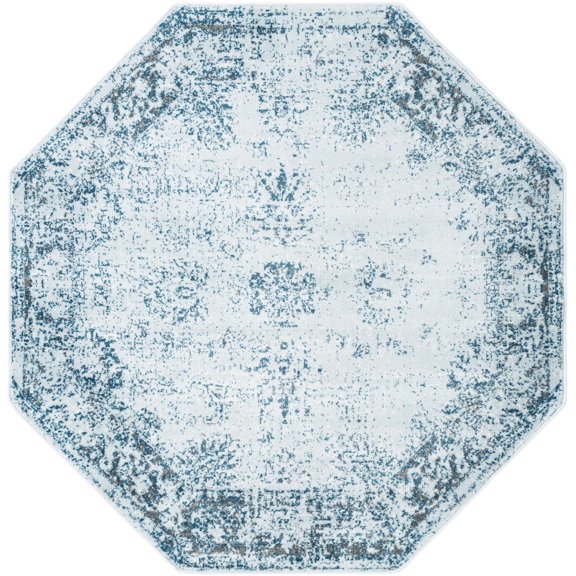 Rugs.com Monte Carlo Collection Rug – 6' Octagon Light Blue Medium Rug Perfect For Living Rooms, Kitchens, Entryways