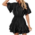 thumbnail image 2 of POTETI Summer Dresses for Women Black Sun Dress Solid Color Comfortable Loose Short Sleeve Casual Cut-out Lace Dress Sundress with Pockets, 2 of 9