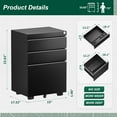 thumbnail image 3 of Superday Black File Cabinet 3 Drawer, Fully Assemble Metal Rolling Vertical Filing Cabinet with Wheels, Small Under Desk File Cabinets for Home Office, 3 of 7