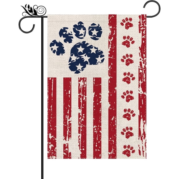 Patriotic Garden Flag With Dog and Stars and Stripes, Double Sided USA Yard Outdoor Decoration, 12.5 x 18 Inch