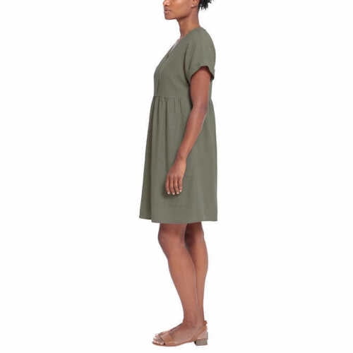 chinese dress ladies Briggs Ladies' Ruffle V-Neck Linen Blend Dress (US, Alpha, Small, Regular,  Regular, Black) at Amazon Women's Clothing store main image 1