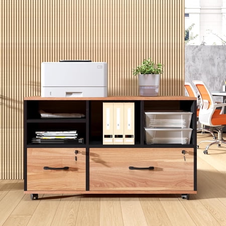 2 Drawer File Cabinet with Lock, Rolling File Cabinet for Home Office Fits Files Letter/Legal/F4/A4, Filing Cabinet 2 Drawer with Adjustable Shelf & 2 Lockable Wheels (Walnut)