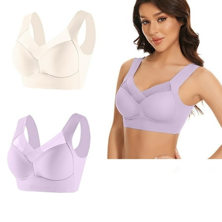 Juslio Minimizer Bras for Women Full Coverage 2PC Lightweight Wirefree Solid Vest Breasted Bra