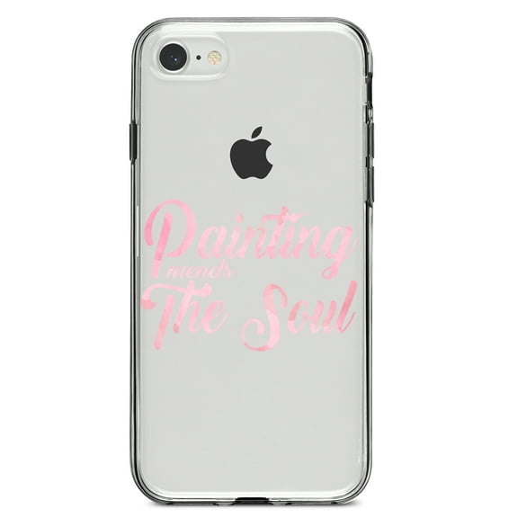 DistinctInk Clear Shockproof Hybrid Case for iPhone 7 8 SE (2020 Model) 4.7" Screen TPU Bumper Acrylic Back Tempered Glass Screen Protector - Painting Mends the Soul