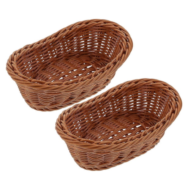 2pcs Woven Baskets Wicker Woven Breads Baskets Oval Fruit Baskets Serving Holders for Vegetables Home Kitchen Restaurant Picnic Light