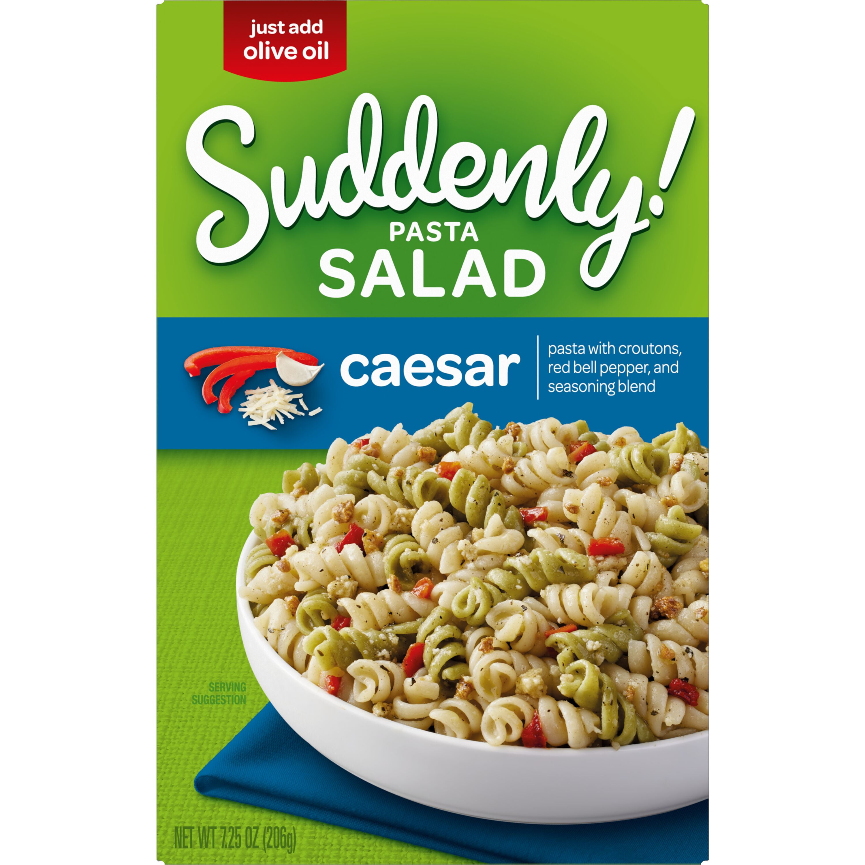 (12 pack) Suddenly Pasta Salad Caesar with Red Peppers & Croutons, 7.25 oz Box