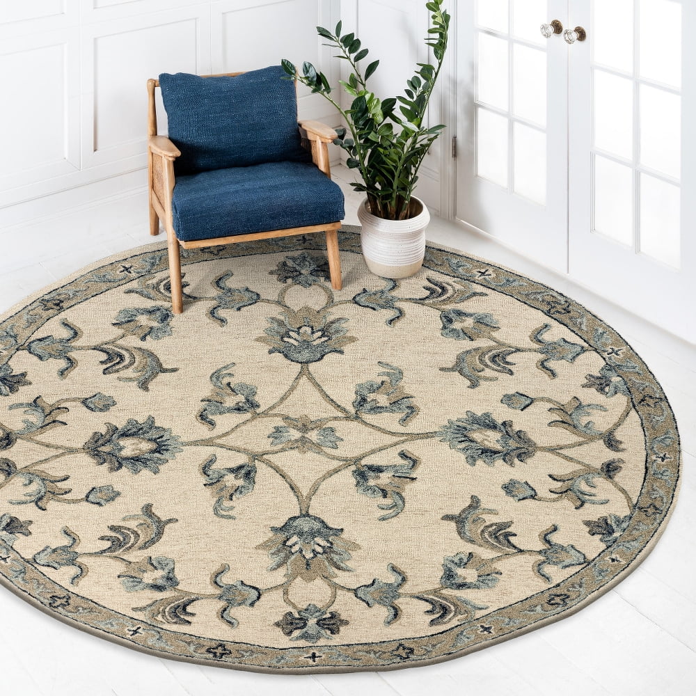 LR Home Victorian Mirroring Ivory Blue Floral Bloom Area Rug 4 Ft. 10