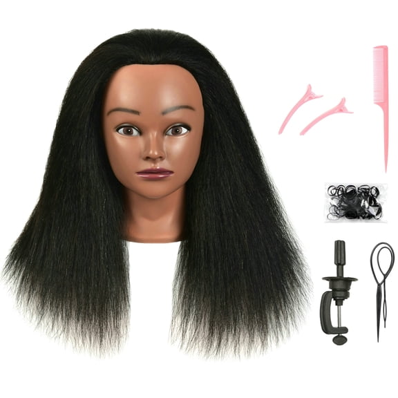 RYHAIR African American Mannequin Head 100% Human Hair for Practice Braiding Styling Cosmetology Barber Training with Stand