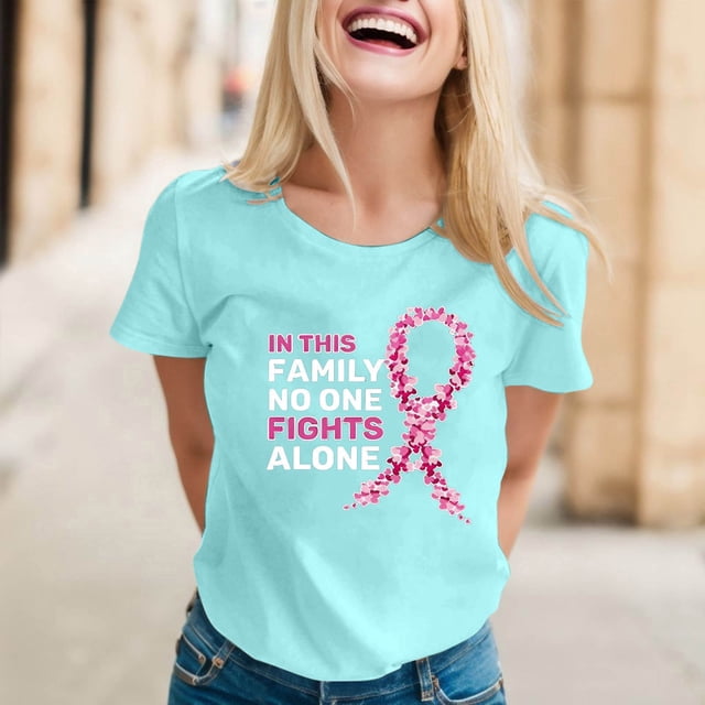 TINZ T-Shirt Imprimé Cancer pour Femmes, Manches Courtes, Manches Longues, Col Rond