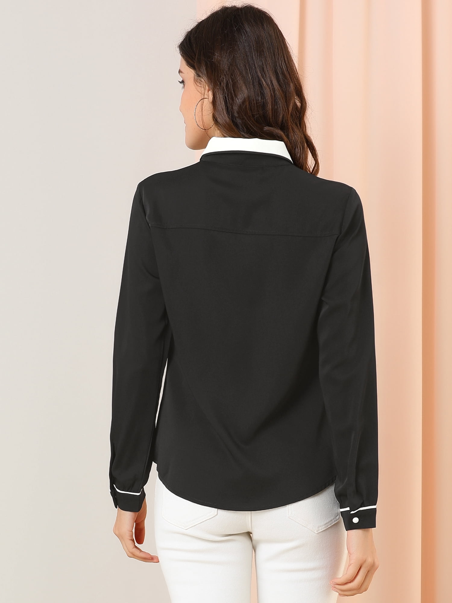 DARING DIVA Women's Button Down Long Sleeve Peter Pan Collar Blouse XL Black