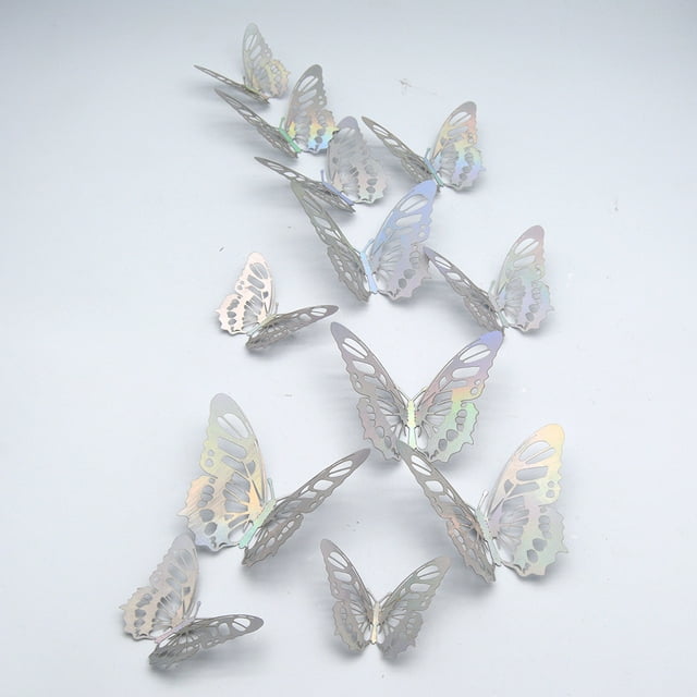 JJKBVCLO Metal Texture 3D Stereoscopic Hollow Simulation Butterfly Wall Stickers 12 PCs