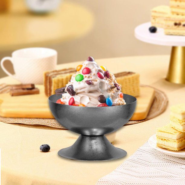 Tazón de helado de acero inoxidable Foto de la boca redonda del tazón de exhibición de postres fáciles con base para sopa de cumpleaños leche de fruta 10x6x76cm