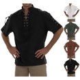 thumbnail image 6 of Men's Lace-up Medieval Shirt Short Sleeve Solid Viking Steampunk Retro Renaissance Gothic Costume Hippie Yoga Tops, 6 of 7