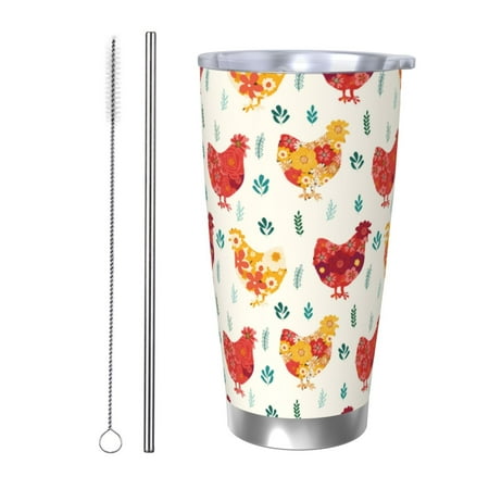 

Gaeub Colorful Flower Chickens Print 20-Ounce Stainless Steel Car Cup Tumblers Cups with Lids and Straw Coffee Cups for Adults Kids Home Car Office School Travel Party-Straw Two-piece Set