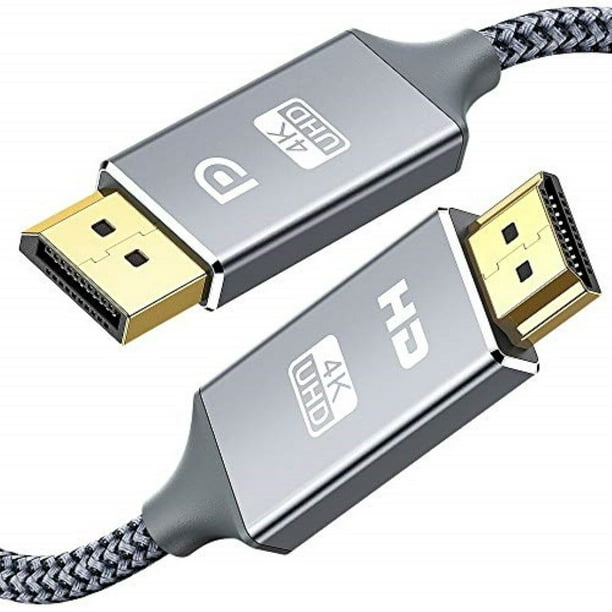 DisplayPort Câble HDMI, Capshi [4K UHD] Nylon Unidirectionnel Tressé DP à HDMI Cordon Port d'Affichage pour Connecteur Mâle HDMI -6 Pieds