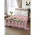 thumbnail image 2 of Easter Day, Full Size Flat Sheet, Wrinkleproof & Fadeproof Cooling Flat Bed Sheet Only, Easter Bunny Easter Eggs Daisy Plaid Pink Breathable Soft Bedding Top Sheets 81 x 96 Inches, 2 of 8