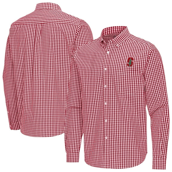 Men's Antigua Cardinal Stanford Cardinal Ellis Woven Tri-Blend Long Sleeve Button-Down Shirt