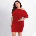 thumbnail image 4 of Plus Size Womens Red High Waist Bodycon Midi Dress One Shoulder Knitted Summer Dress, 4 of 6