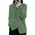 thumbnail image 5 of Fiaer Women'S Full Zip Casual Hooded Cardigans Sweaters Trendy Comfortable Long Sleeve Drawstring Solid Color Tops For Fall Winter Light Green L, 5 of 7