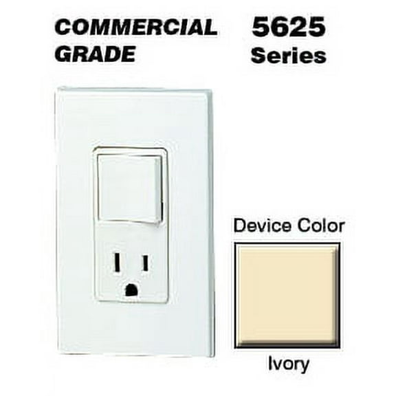 Leviton 5625-I Decora Combo Switch/Receptacle Single-Pole/5-15R 15A 125V - Ivory