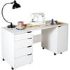 South Shore Crea Sewing Craft Table on Wheels, Pure White with BONUS $25 Gift Card