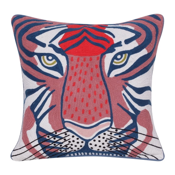 Ox Bay Gadish Animal Transitional Cotton Hand Woven Throw Pillow, Coral Red/Ensign Blue, 20" x 20"
