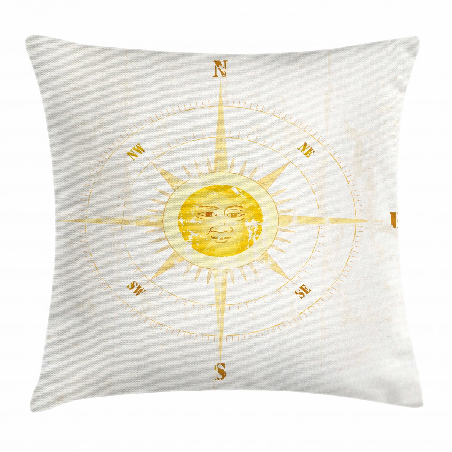 Compass Throw Pillow Cushion Cover, Vintage Boating Windrose with the