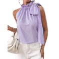 thumbnail image 2 of Women'S Tank Tops High Necked Ruffle Striped Tie Sleeveless Blouse Top XXL, 2 of 9