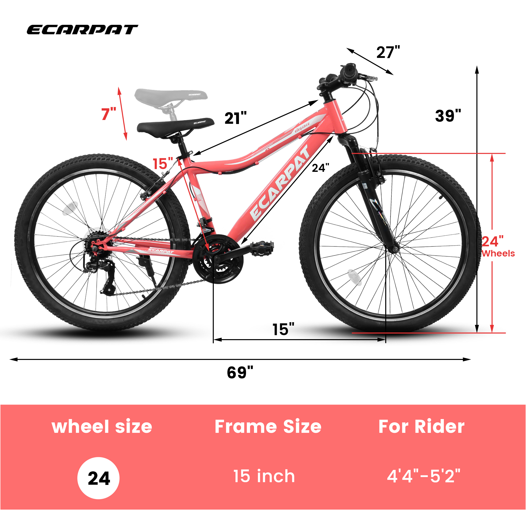 Women's Mountain Bike 24 Inch Wheels, 21-Speed Trail Commuter City Mountain Bikes, 15" Carbon Steel Frame, Female Women Bicycles V-Brakes Front Fork Suspension Twist Grip Shifter