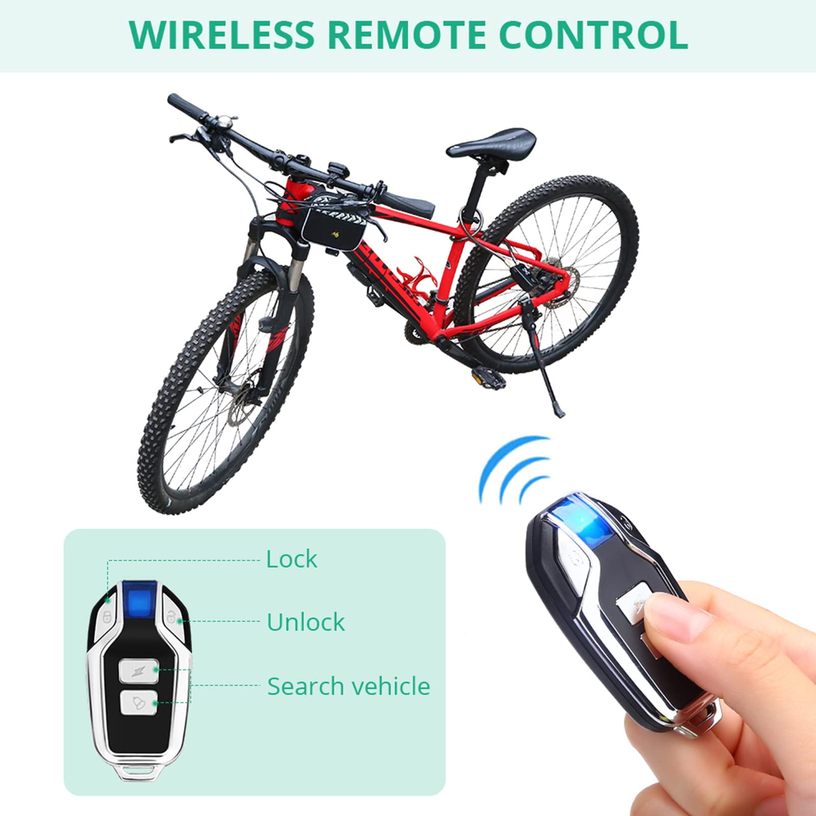 Wsdcam Bike Motorcycle Lock Alarm with Remote Anti-Theft Vibration Waterproof Bicycle Alarm Lock