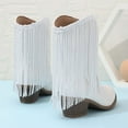 thumbnail image 5 of Hjtefg Girls Western Cowboy Boots - Leather Ankle Booties with Tassels, Classic Solid Color Fashion Footwear for Cool Weather,Color: 4-White Size: 10-10.5 Years, 5 of 7