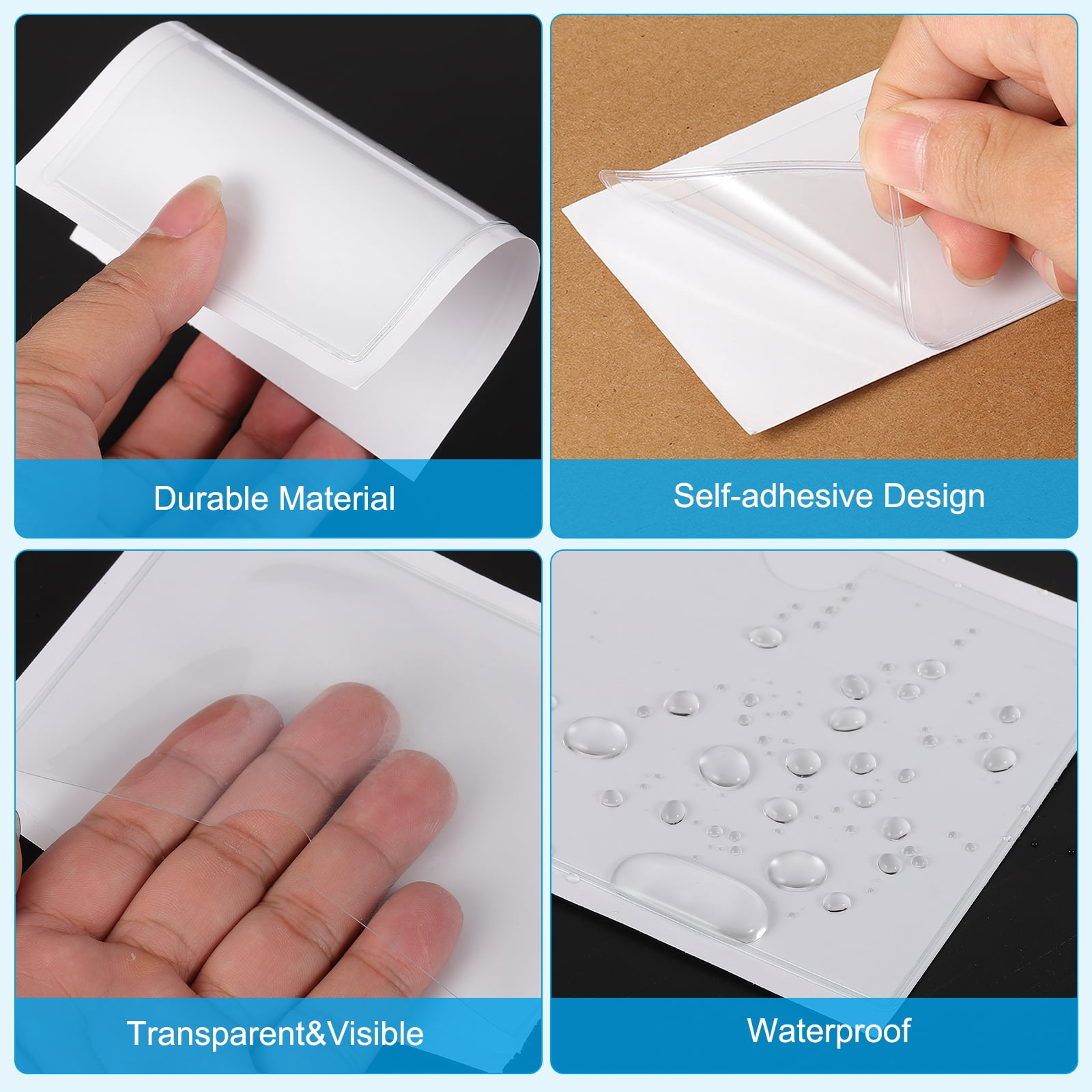 Uxcell 24Pcs 5.9x3.9" Self Adhesive Index Card Pockets with Top Open for Loading, Clear