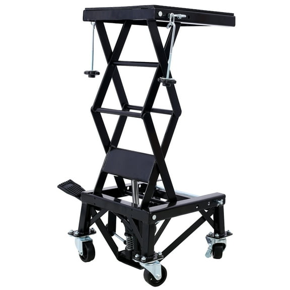 350LB Hydraulic Motorcycle Lift - Scissor Jack with Foot Pedal & 4 Wheels - for Dirt Bikes, ATVs - Green Heavy-Duty Stand