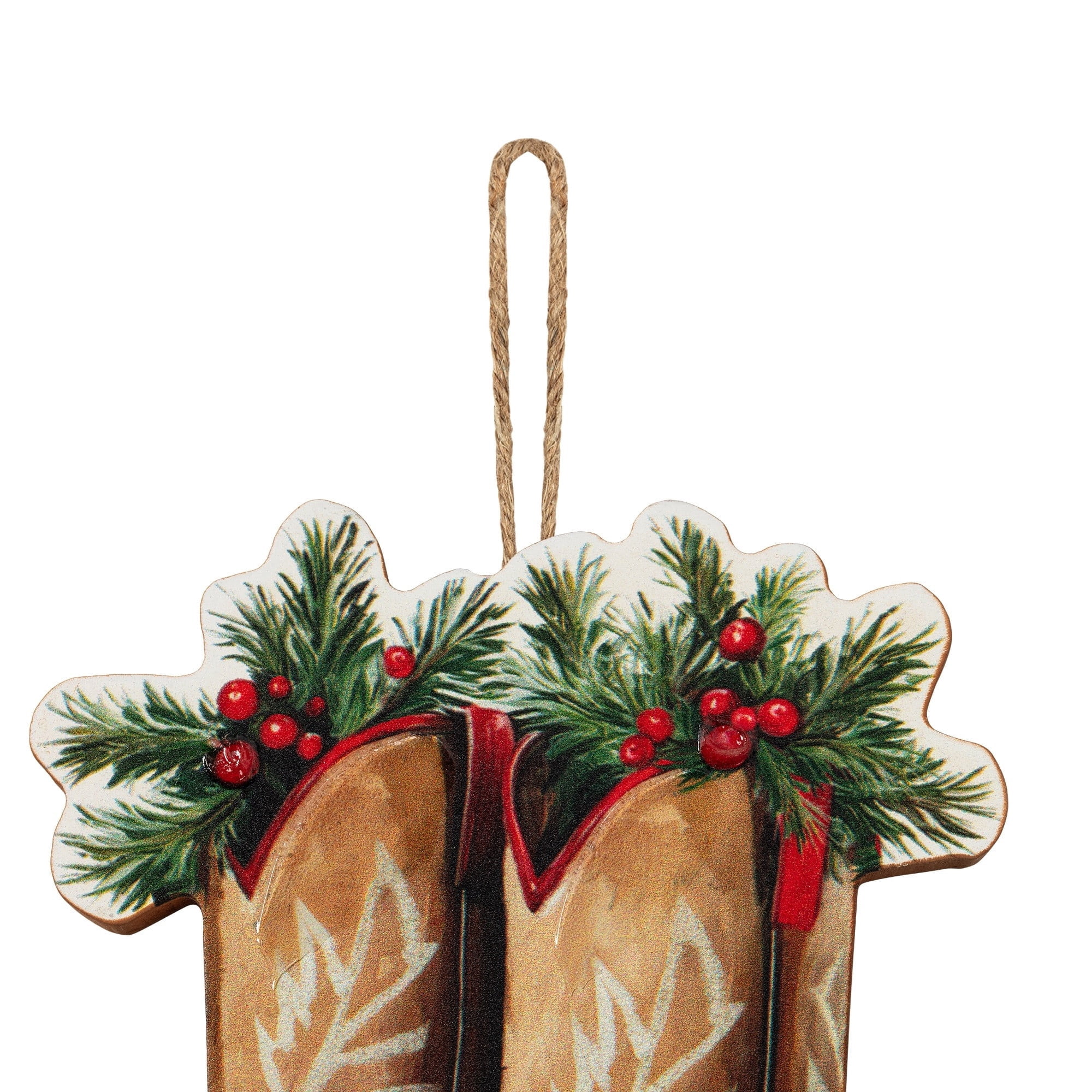 Brown/Red/Green Cowboy Boot Cut Out Christmas Ornament, by Holiday Time