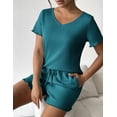 thumbnail image 2 of EKOUAER Women' Waffle Knit Short Sets V Neck 2 Piece Summer Casual Ruffled Trim Vacation Lounge Set, 2 of 6