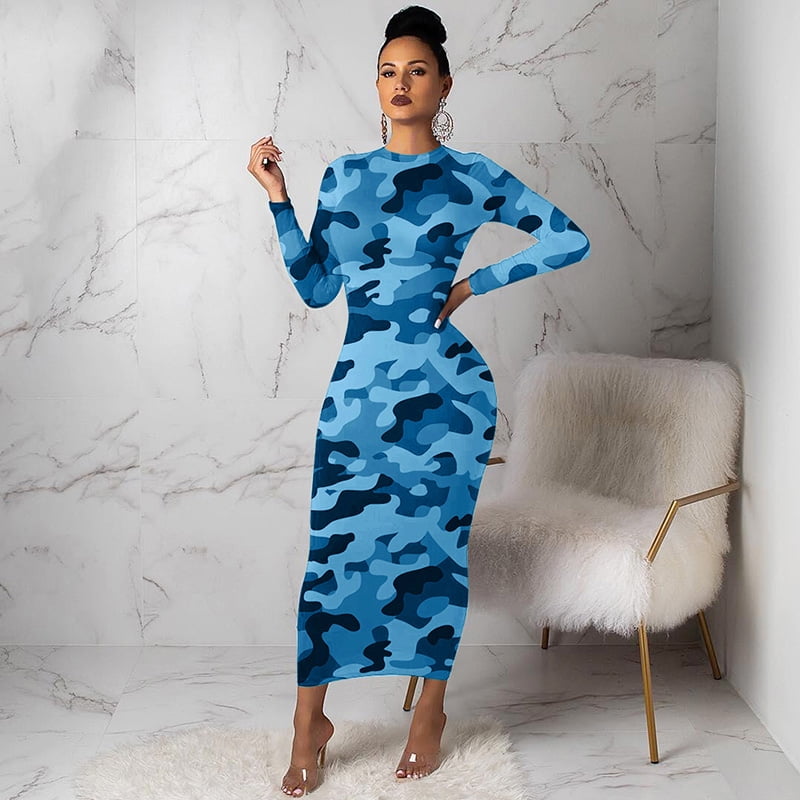 Women Pencil Dress Colorful Camouflage 