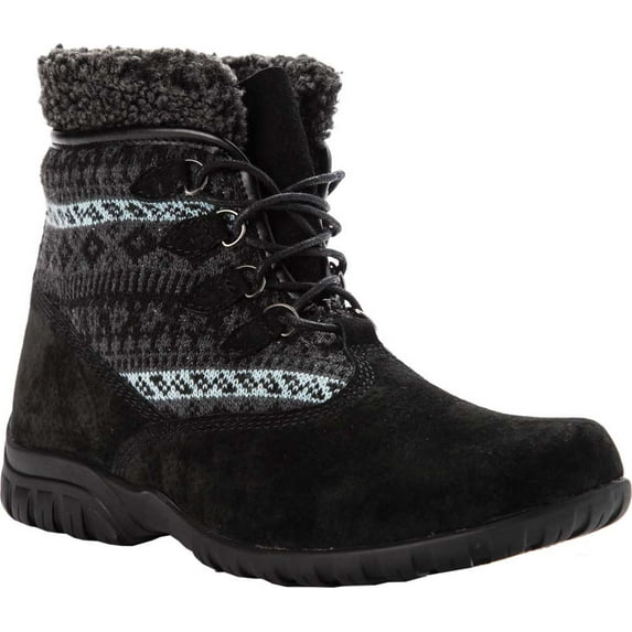 Women's Propet Delaney Alpine Ankle Boot Black Suede/Sweater Knit 10 B