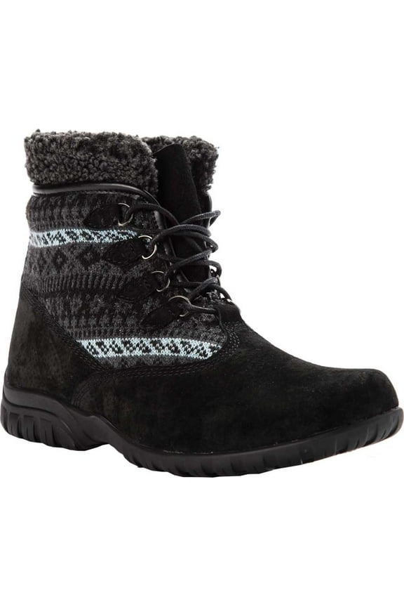Women's Propet Delaney Alpine Ankle Boot Black Suede/Sweater Knit 6.5 4E
