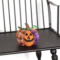 thumbnail image 3 of Plush Pumpkin Decoration - Halloween, Harvest Centerpiece - 6" Jack O Lantern, 3 of 6